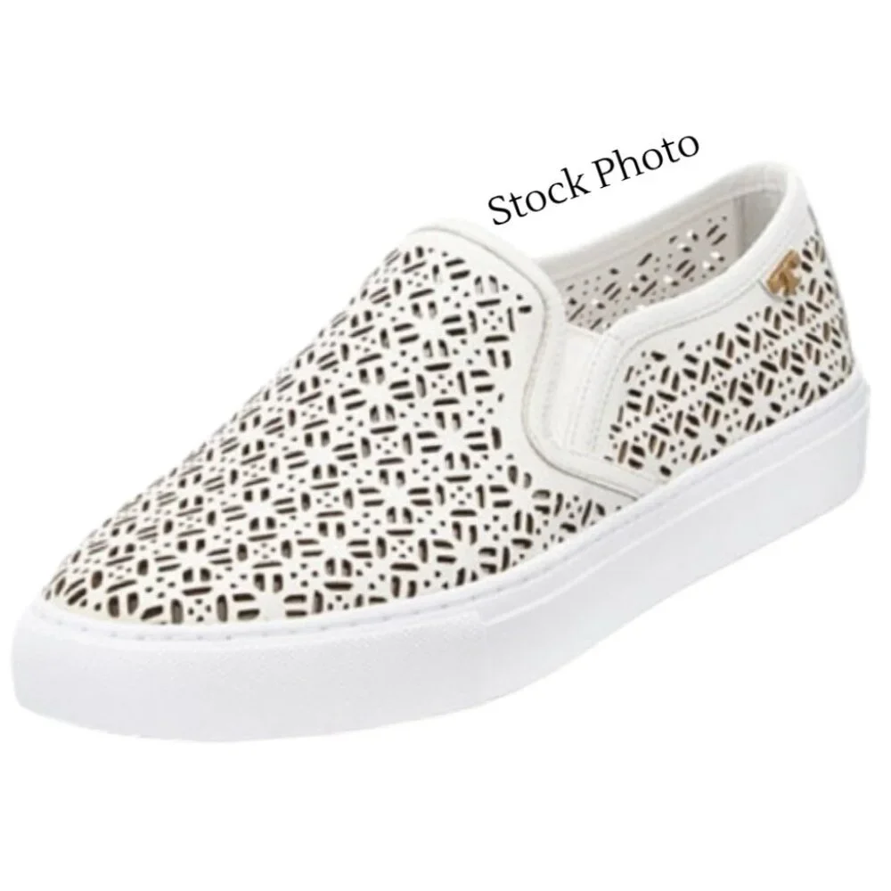 Tory Burch Lennon White Leather Laser Perforated Slip-On, Size 6.5